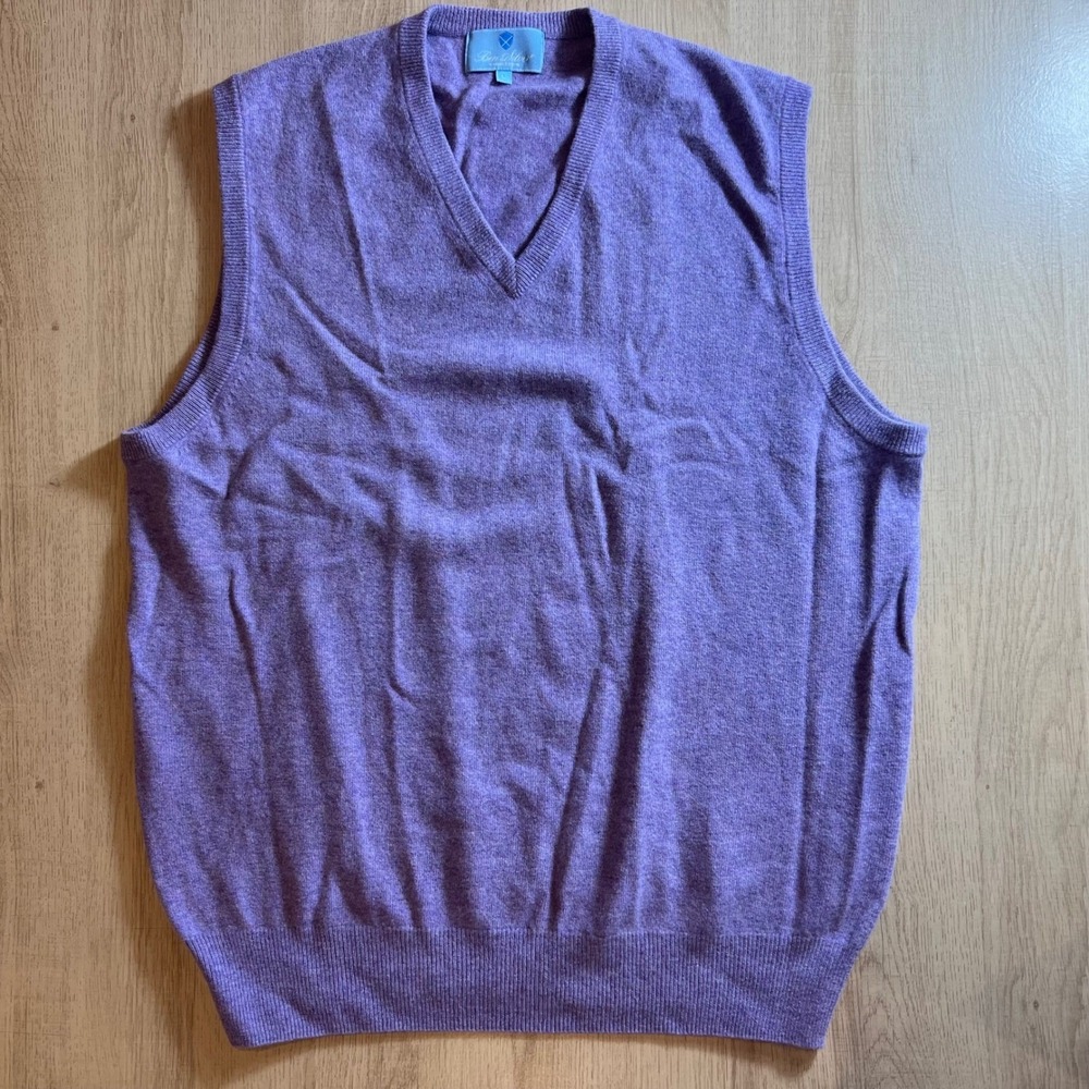 Ben Silver Charleston V Neck Sweater Vest Purple Mens L Lambswool Sleeveless